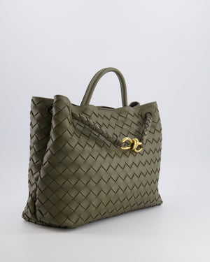 Bottega Veneta Medium Andiamo Bag in Khaki Intrecciato Leather with Gold Hardware RRP £4,250