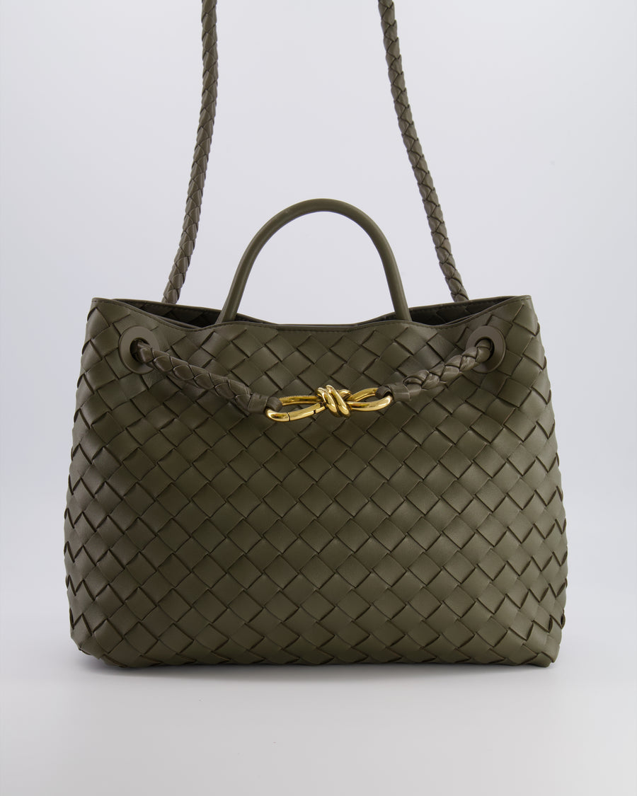Bottega Veneta Medium Andiamo Bag in Khaki Intrecciato Leather with Gold Hardware RRP £4,250