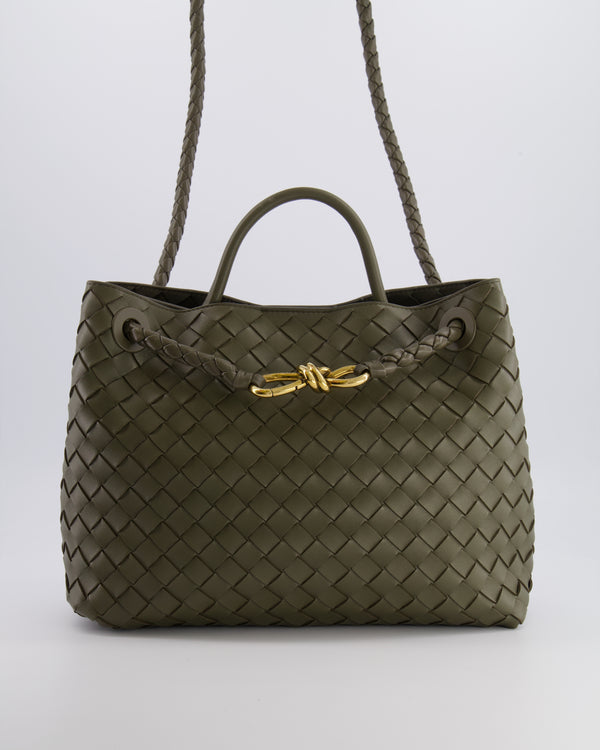 Bottega Veneta Medium Andiamo Bag in Khaki Intrecciato Leather with Gold Hardware RRP £4,250