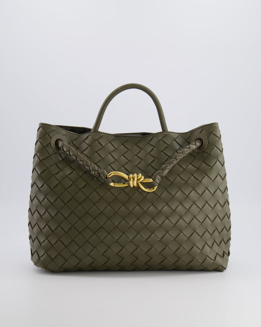 Bottega Veneta Medium Andiamo Bag in Khaki Intrecciato Leather with Gold Hardware RRP £4,250