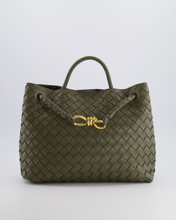 Bottega Veneta Medium Andiamo Bag in Khaki Intrecciato Leather with Gold Hardware RRP £4,250