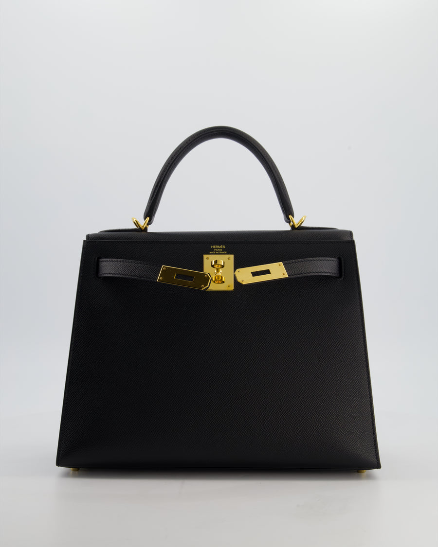 *HOT* Hermès Kelly 28 Sellier Bag in Noir Epsom Leather with Gold Hardware