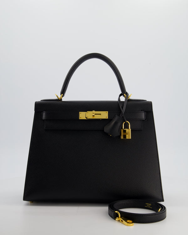 *HOT* Hermès Kelly 28 Sellier Bag in Noir Epsom Leather with Gold Hardware