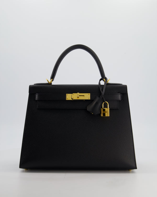 *HOT* Hermès Kelly 28 Sellier Bag in Noir Epsom Leather with Gold Hardware