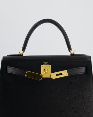 *HOT* Hermès Kelly 28 Sellier Bag in Noir Epsom Leather with Gold Hardware