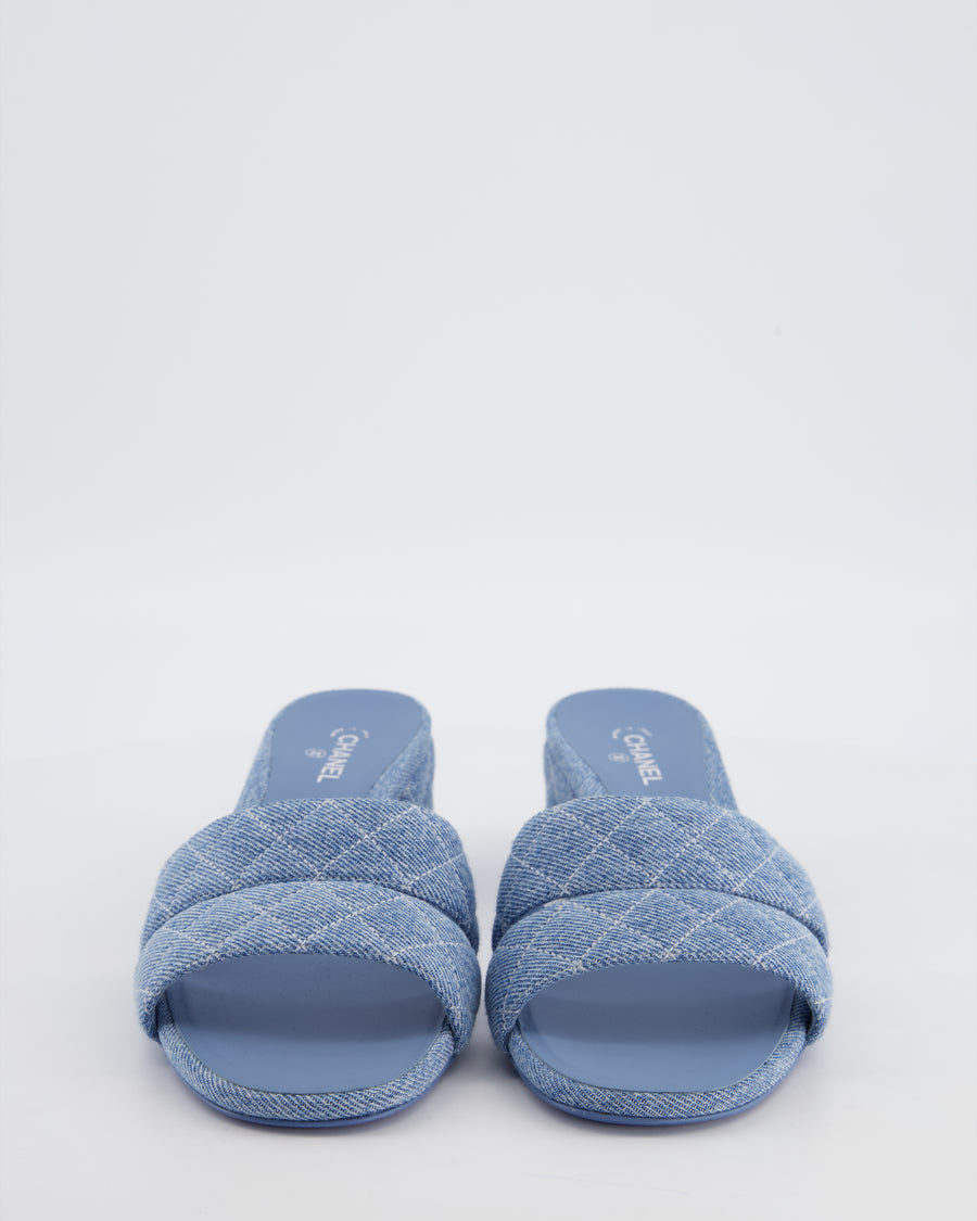 Chanel Blue Denim Mules with CC Logo Detail Size EU 40.5C