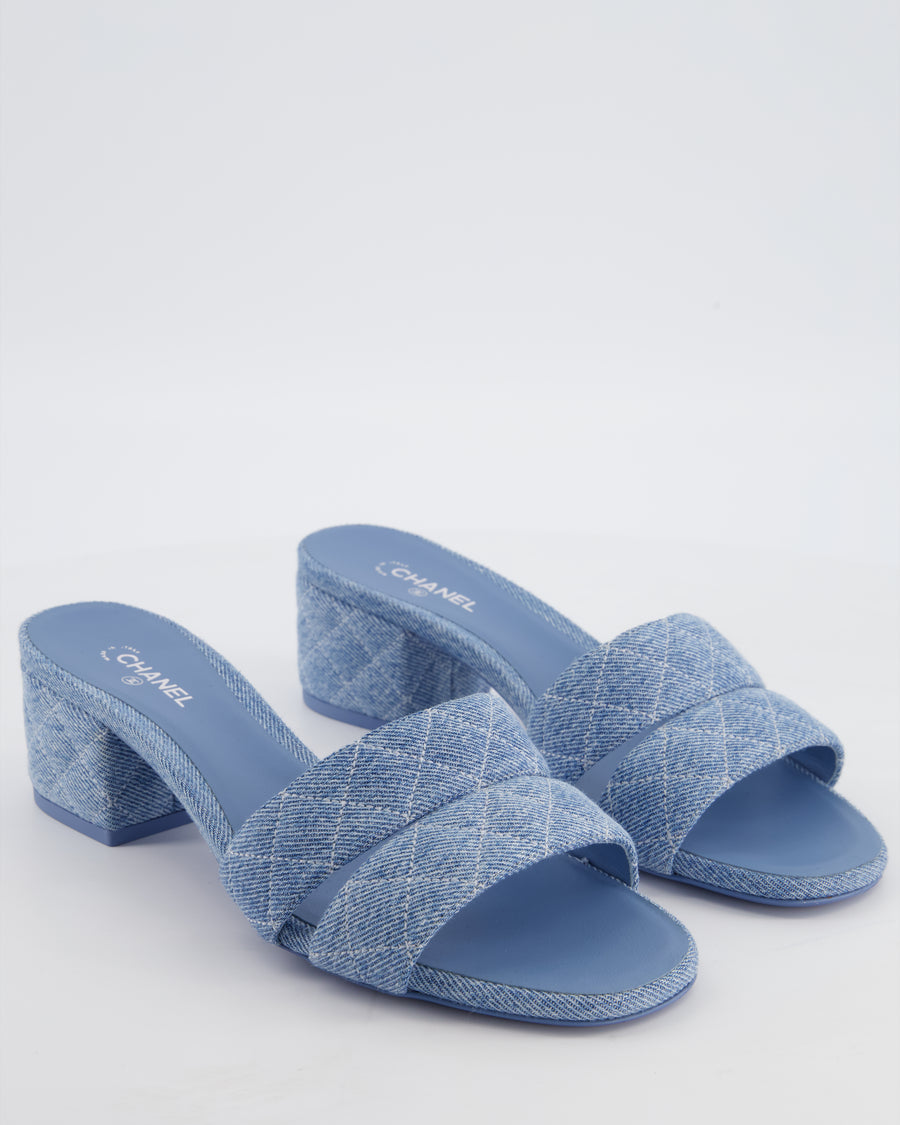 Chanel Blue Denim Mules with CC Logo Detail Size EU 40.5C