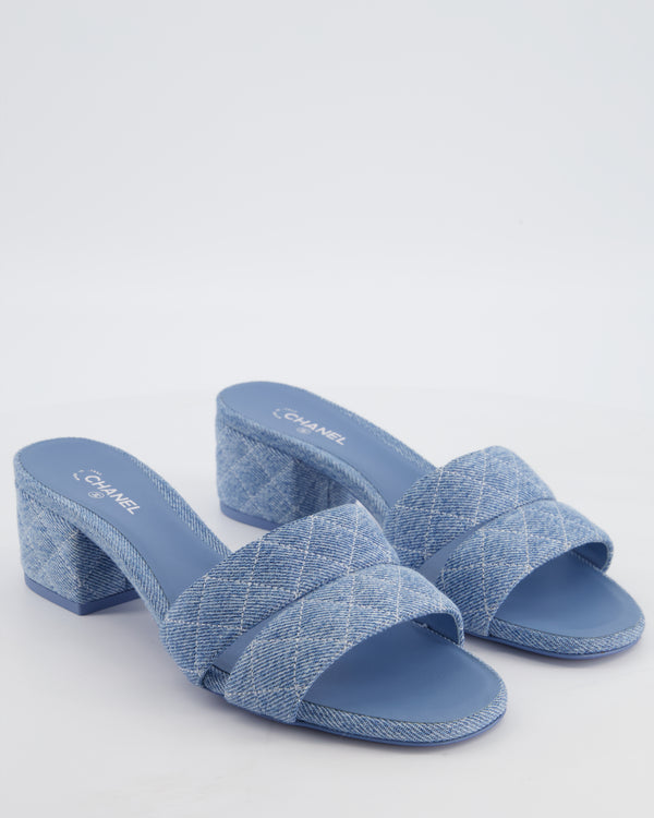 Chanel Blue Denim Mules with CC Logo Detail Size EU 40.5C