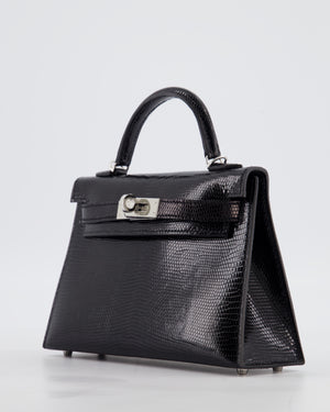 *SUPER RARE* Hermès Mini Kelly II 20 Bag in Noir Lizard Leather with Palladium Hardware