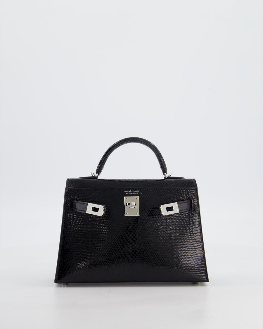 *SUPER RARE* Hermès Mini Kelly II 20 Bag in Noir Lizard Leather with Palladium Hardware