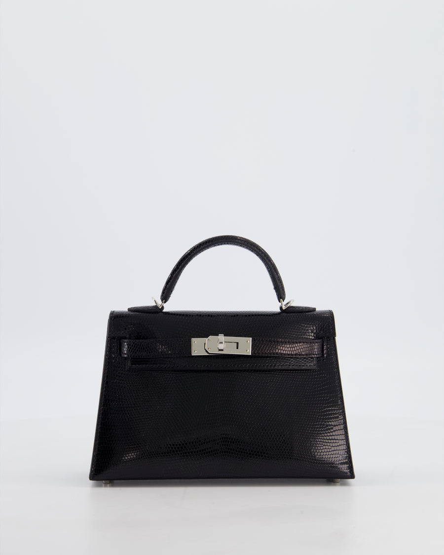 *SUPER RARE* Hermès Mini Kelly II 20 Bag in Noir Lizard Leather with Palladium Hardware