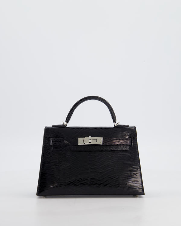 *SUPER RARE* Hermès Mini Kelly II 20 Bag in Noir Lizard Leather with Palladium Hardware