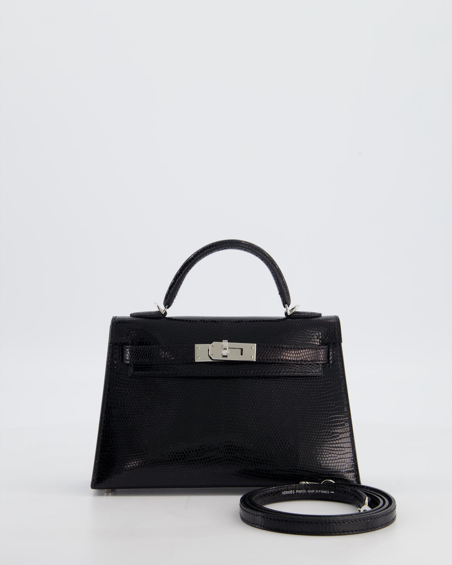 *SUPER RARE* Hermès Mini Kelly II 20 Bag in Noir Lizard Leather with Palladium Hardware