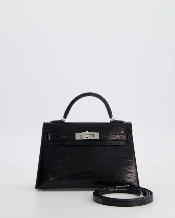 *SUPER RARE* Hermès Mini Kelly II 20 Bag in Noir Lizard Leather with Palladium Hardware
