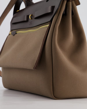 Hermès Herbag 31 Zip Bag in Etoupe Toile Canvas, Fauve Vache Hunter Leather with Gold Hardware