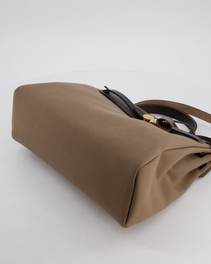 Hermès Herbag 31 Zip Bag in Etoupe Toile Canvas, Fauve Vache Hunter Leather with Gold Hardware