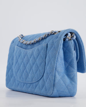 Chanel Medium Double Flap Bag in Light Blue Denim with Brushed Silver Hardware