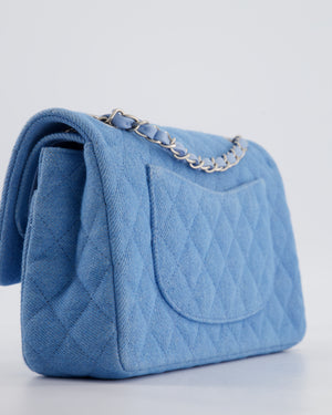 Chanel Medium Double Flap Bag in Light Blue Denim with Brushed Silver Hardware