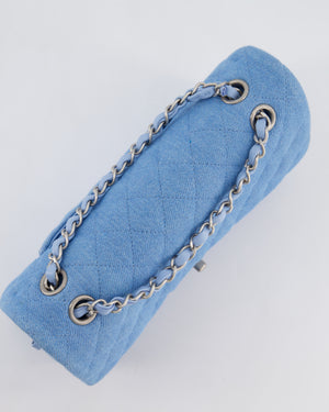 Chanel Medium Double Flap Bag in Light Blue Denim with Brushed Silver Hardware