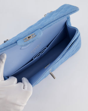 Chanel Medium Double Flap Bag in Light Blue Denim with Brushed Silver Hardware