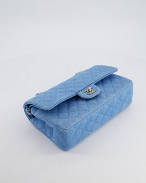 Chanel Medium Double Flap Bag in Light Blue Denim with Brushed Silver Hardware