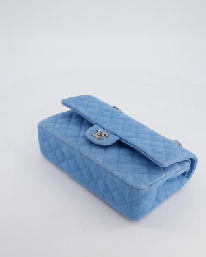 Chanel Medium Double Flap Bag in Light Blue Denim with Brushed Silver Hardware