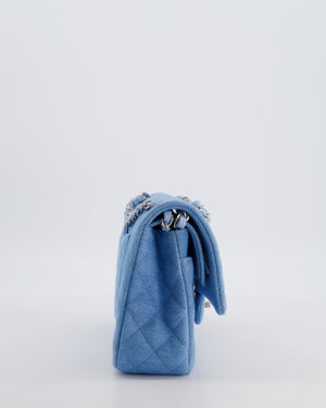 Chanel Medium Double Flap Bag in Light Blue Denim with Brushed Silver Hardware