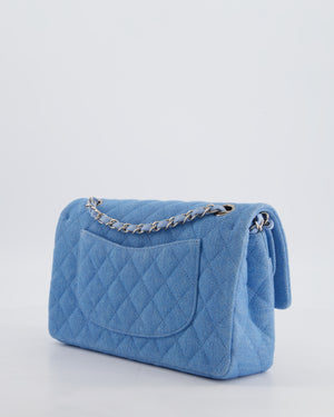 Chanel Medium Double Flap Bag in Light Blue Denim with Brushed Silver Hardware