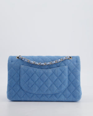 Chanel Medium Double Flap Bag in Light Blue Denim with Brushed Silver Hardware