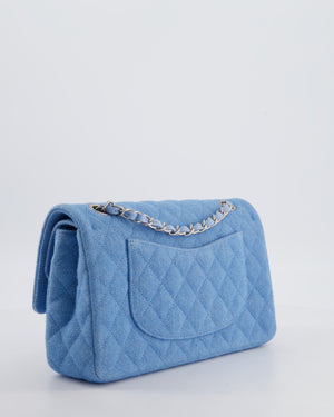 Chanel Medium Double Flap Bag in Light Blue Denim with Brushed Silver Hardware