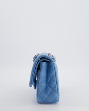 Chanel Medium Double Flap Bag in Light Blue Denim with Brushed Silver Hardware