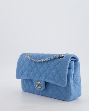 Chanel Medium Double Flap Bag in Light Blue Denim with Brushed Silver Hardware