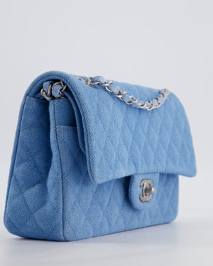 Chanel Medium Double Flap Bag in Light Blue Denim with Brushed Silver Hardware