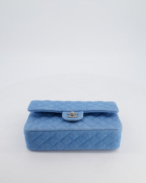 Chanel Medium Double Flap Bag in Light Blue Denim with Brushed Silver Hardware