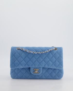 Chanel Medium Double Flap Bag in Light Blue Denim with Brushed Silver Hardware
