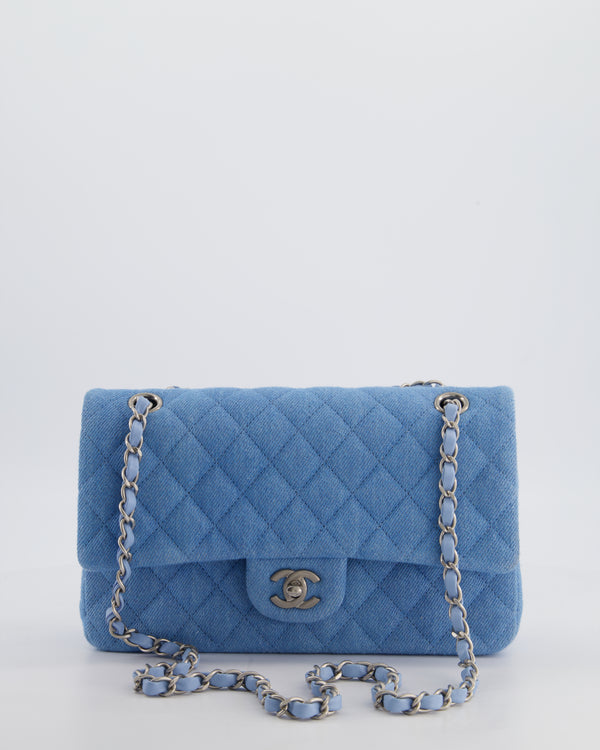 Chanel Medium Double Flap Bag in Light Blue Denim with Brushed Silver Hardware