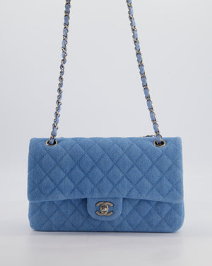Chanel Medium Double Flap Bag in Light Blue Denim with Brushed Silver Hardware
