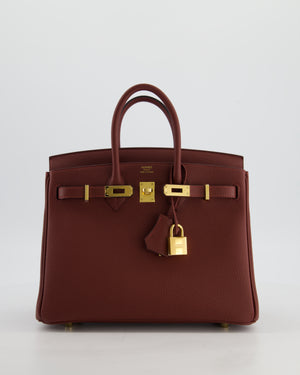 *HOT* Hermès Birkin 25 Retourne Bag in Rouge H Togo Leather with Gold Hardware