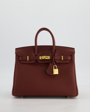 *HOT* Hermès Birkin 25 Retourne Bag in Rouge H Togo Leather with Gold Hardware