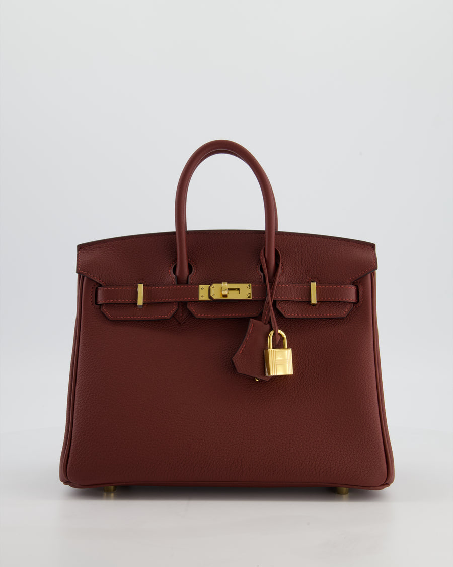 *HOT* Hermès Birkin 25 Retourne Bag in Rouge H Togo Leather with Gold Hardware