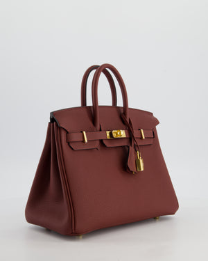 *HOT* Hermès Birkin 25 Retourne Bag in Rouge H Togo Leather with Gold Hardware