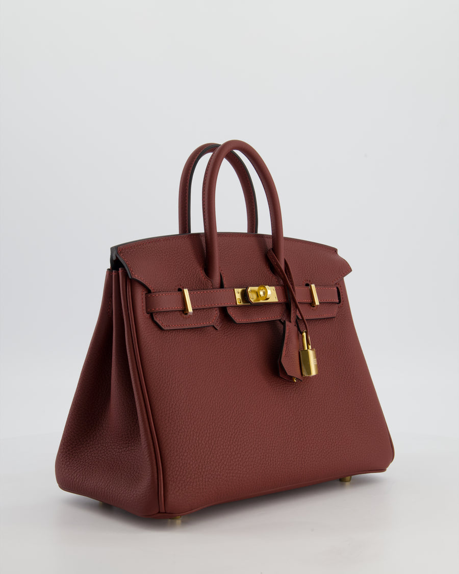 *HOT* Hermès Birkin 25 Retourne Bag in Rouge H Togo Leather with Gold Hardware