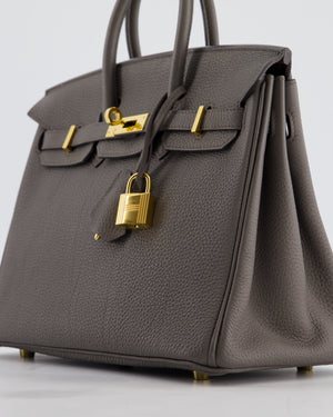 *FIRE PRICE* Hermès Birkin 25 Retourne Bag in Gris Etain Togo Leather with Gold Hardware