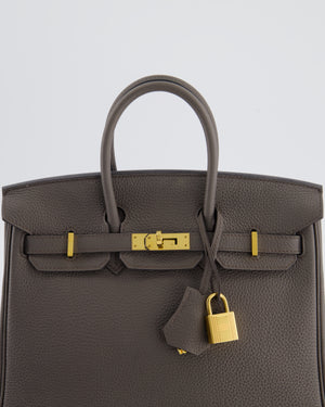 *FIRE PRICE* Hermès Birkin 25 Retourne Bag in Gris Etain Togo Leather with Gold Hardware