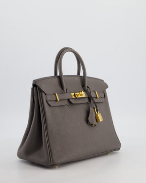 *FIRE PRICE* Hermès Birkin 25 Retourne Bag in Gris Etain Togo Leather with Gold Hardware