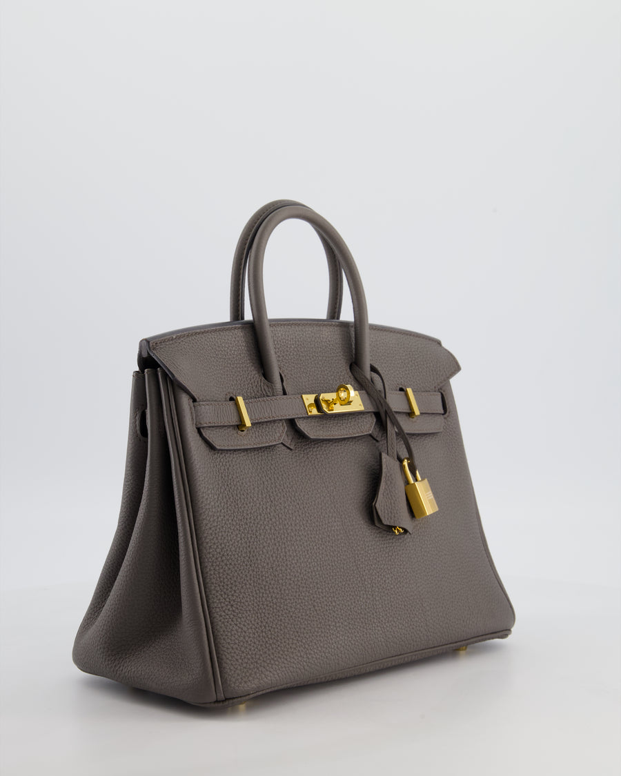 *FIRE PRICE* Hermès Birkin 25 Retourne Bag in Gris Etain Togo Leather with Gold Hardware