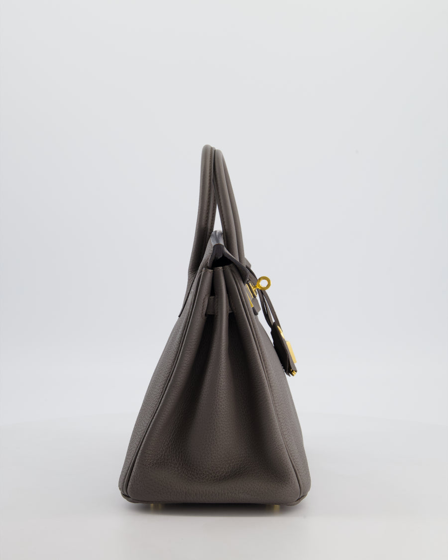 *FIRE PRICE* Hermès Birkin 25 Retourne Bag in Gris Etain Togo Leather with Gold Hardware