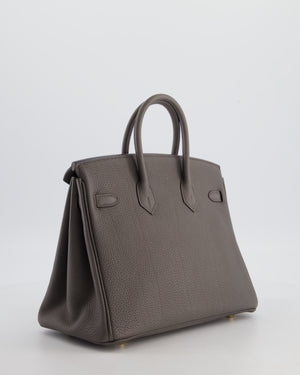 *FIRE PRICE* Hermès Birkin 25 Retourne Bag in Gris Etain Togo Leather with Gold Hardware