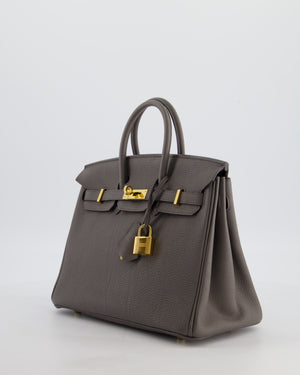 *FIRE PRICE* Hermès Birkin 25 Retourne Bag in Gris Etain Togo Leather with Gold Hardware