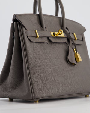 *FIRE PRICE* Hermès Birkin 25 Retourne Bag in Gris Etain Togo Leather with Gold Hardware